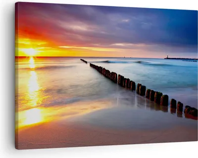 Produktbild von Bild auf Leinwand - Leinwandbild - Meer Küste Strand Sonnenaufgang - 70x50cm - Wand Bild - Wanddeko - Leinwanddruck - Bilder - Kunstdruck - Wanddekoration - Leinwand bilder - Wandkunst - AA70x50-2781