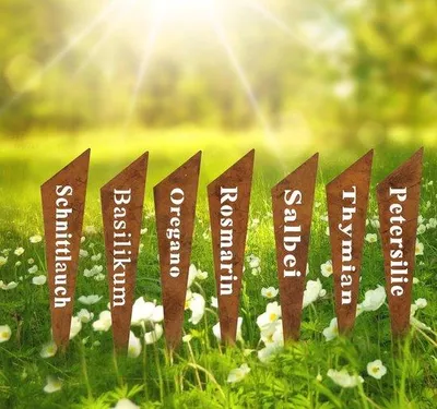 Produktbild von Set von 7 Kräutermarkierungen mit Tellern für Ihren Garten - 18 cm