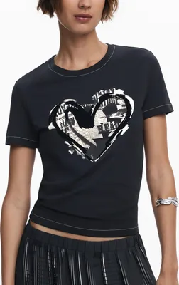 Produktbild von Damen Kurzarm T-Shirt Schwarz mit Druck und Rundhalsausschnitt
