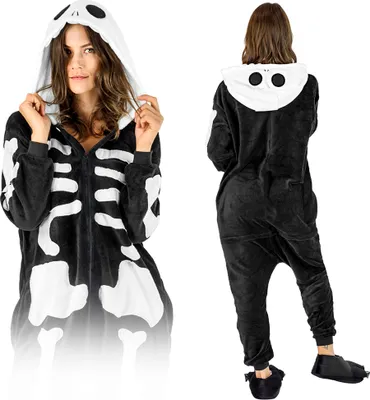 Obrázek produktu pro Halloweenský kostým pro ženy a muže - jednodílné pyžamo Skeleton - overal - karnevalové a pyžamové kostýmy pro dospělé, velikost S