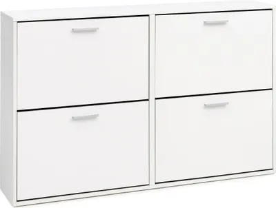 Produktbild von Schuhschrank WL5.829 Modern 120 x 81 x 24 cm Holz Schuhregal Weiß 4 Fächer | Schuhkommode Flurschrank mit Ablage | Design Schuhkipper Schuhaufbewahrung | Flurkommode für Schuhe Hoch