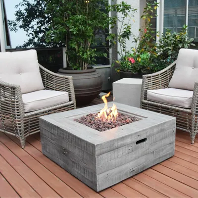 Productafbeelding van Elementi gasvuurplaats "Wilton" met houten uitstraling, grijs, 87 x 87 x 38 cm (L x B x H)