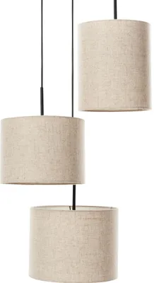 Produktbild von BELIANI Hängeleuchte Hellbeige Stoffschirm Trommelform 3-Flammig Langes Kabel Höhenversetzt Modern Beleuchtung für Esszimmer Schlafzimmer Wohnzimmer
