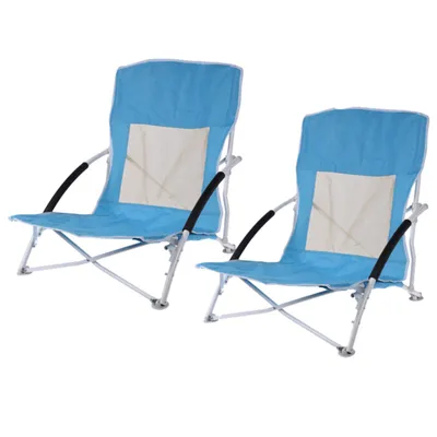Produktbild von Koopman Faltstuhl, 2er Set, Blau, Strandstuhl, Campingstuhl, 110 kg, Stahlgestell, Polyester, 75x13 cm zusammengeklappt, 2 kg je Stuhl, gummierte Armlehnen, inkl. Tragetasche