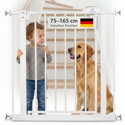 Produktbild von BRONEA® CLEO 110-117 cm | verlängerbar bis 166 cm Treppengitter Türschutzgitter ohne Bohren | Auto-Close | 3-Schritt-Sicherung | Kinderschutzgitter Treppenschutzgitter Türgitter Tiergitter