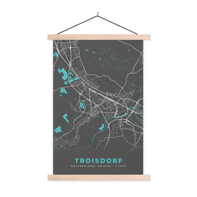 Produktbild von MuchoWow® Textilposter Deutschland - Blau - Troisdorf - Stadtplan - Karte 120x180 cm mit holzfarbenen Rahmen - Textil-Plakat