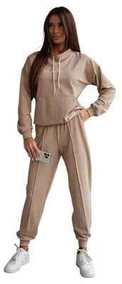 Produktbild von Damen Freizeitanzug Hausanzug Jogginganzug, Beige/M/38
