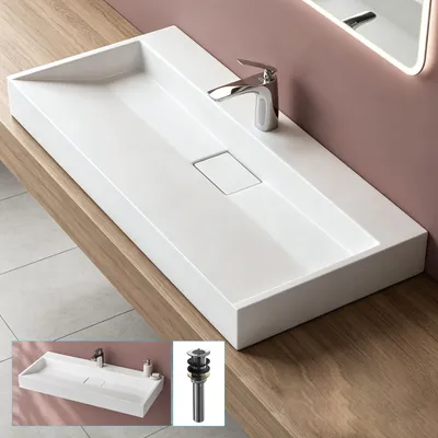 Produktbild von doporro Waschbecken Aufsatzwaschbecken Mineralguss Hängewaschbecken Waschtisch matt weiß 70x46x11cm mit Armaturloch inkl. Ablaufgarnitur Colossum19