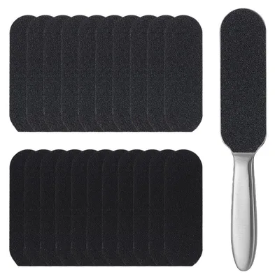 Produktbild von Hornhautentferner mit 20 Ersatz-Schleifpapierpads, Edelstahlgriff, doppelseitig