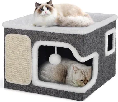 Produktbild von Famanu Katzenhaus für Außen - Katzenbett mit Balkon und Kratzfläche
