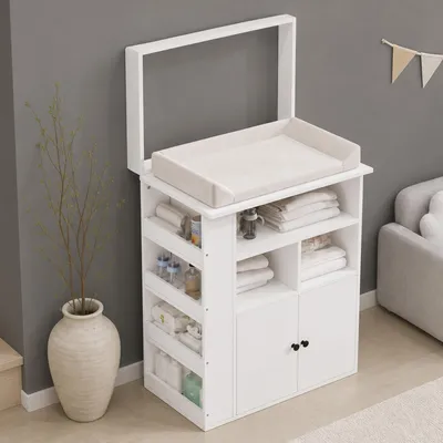 Produktbild von Flieks Wickelkommode mit Abnehmbarer Sicherheitsleiste, Wickeltisch Baby-Wickelkommode mit Regal und 2 Türen, 82x50x100 cm, Weiß