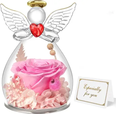 Image de Rose éternelle ange cadeau pour maman grand-mère, Forever Rose dans un verre avec figure d'ange