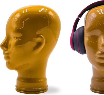 Obrázek produktu pro Skleněný HLAVOVÝ STOJAN plný lesk + mat | 29cm skleněná plastika hlavy | barva: OP1 žlutá