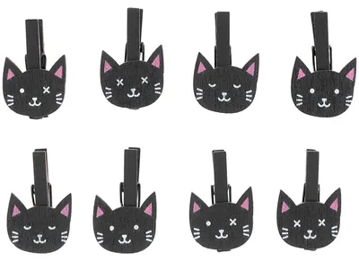 Produktbild von Holzclips Katzen schwarz 8 Stück