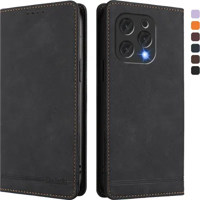 Produktbild von Hülle für Doogee N55 Plus, Retro Kunstleder Ständer Klapphülle mit Kartenfächer und Magnetische Schwarz