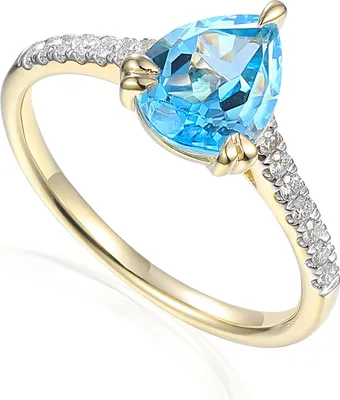 Produktbild von 585er Gelbgold Damenring mit Blautopas Tropfenschliff 2,24ct. und Brillanten 0,15ct. Gr. 54