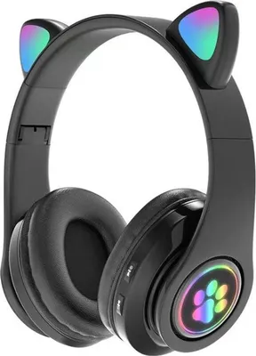 Image de Casque Bluetooth sans fil avec oreilles de chat lumineuses, musique en stéréo, microphone, arceaux réglables, compatible avec les ordinateurs de bureau, les ordinateurs portables, les tablettes et les smartphones. Couleur : noir.
