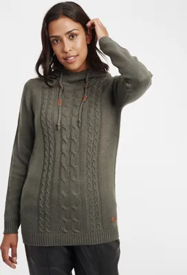Produktbild von OXMO OXCable Damen Strickpullover Grobstrick Pullover mit Kapuze Kordelzug Rippbündchen Regular fit