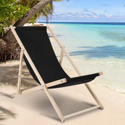 Produktbild von Liegestuhl Strandliegestuhl Relaxliege Selbstmontage Holz Strandstuhl Klappbar schwarz