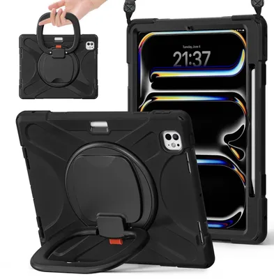 Immagine prodotto di Per Apple iPad Pro 13 2024 Custodia ibrida a 360 gradi con supporto e tracolla