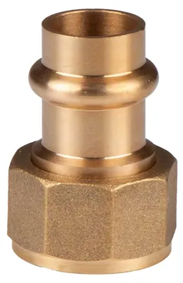 Produktbild von Kupfer Pressfitting Übergangsverschraubung aus Rotguss 15 mm - 1/2" IG (Überwurf) flachdichtend V+M-Kontur DVGW