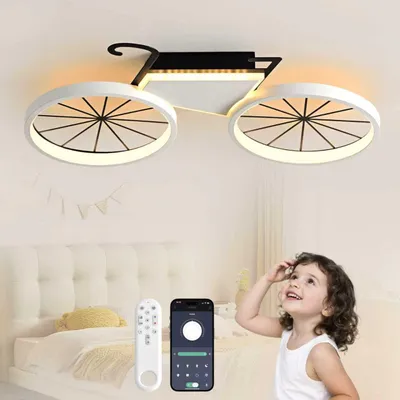 Produktbild von RRBEST LED Kinder Deckenlampe Fahrrad, 54CM Dimmbar Deckenleuchte Kinderzimmer mit Fernbedienung/APP, Acryl Deckenlampe Schlafzimmer Jungen Mädchen mi