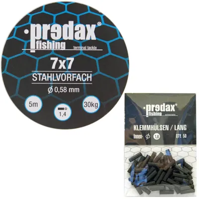 Produktbild von Predax Stahlvorfach 7x7 braun 5m 30kg + 50 Klemmhülsen 1,8mm - Set