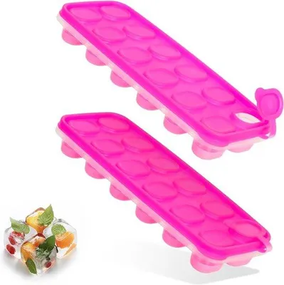 Produktbild von Famanu Eiswürfelform mit Deckel - 2 Stück, LFGB-, BPA-frei, stapelbar - Rosa