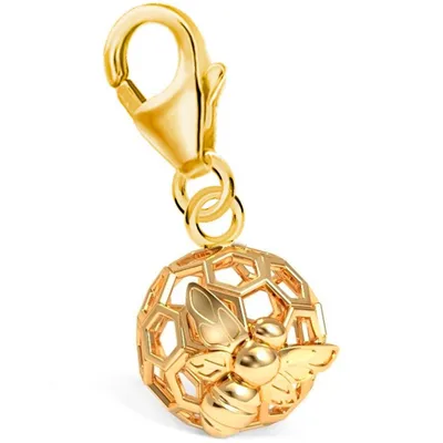 Biene Charm Anhänger in Form einer Honigwabe in Gelbgold I Echtschmuck