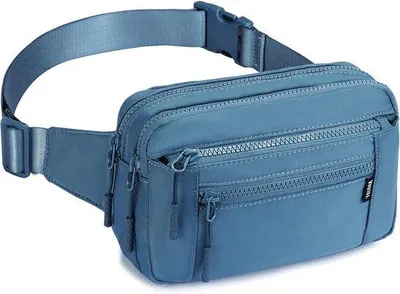 Zdjęcie produktu dla Uniqoos® - Torba na pas z poliestru - Uniwersalna, można nosić na biodrach lub przez ramię, z regulowanym paskiem, 4 kieszenie zapinane na zamek oraz 5 przegródek na karty, kolor niebieski, wymiary: 21 x 6,5 x 15 cm