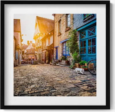 Produktbild von Straße in einer alten Stadt– Wandbild mit Rahmen – Gerahmtes Bild  – Wanddekoration – 50x50 cm –  Schwarz Rahmen