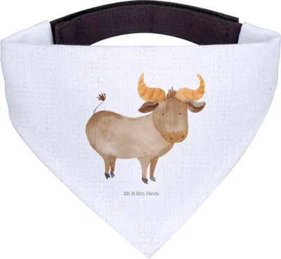 Produktbild von Mr. & Mrs. Panda Bandana Sternzeichen Stier - Weiß - Geschenk, Halstuch Hund, Ochse, Geburtstag April, Hunde Hals Tuch, Mai, Dreieckstuch, Rind