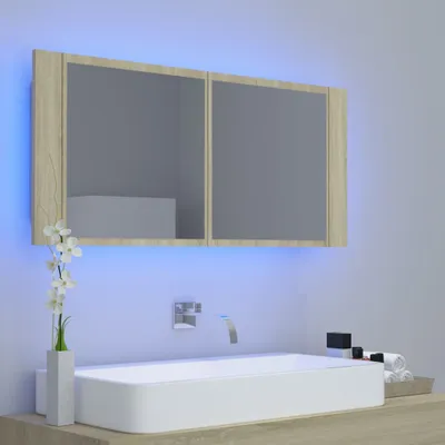 Produktbild von Maison Exclusive - LED-Bad-Spiegelschrank Sonoma-Eiche 100x12x45 cm Acryl