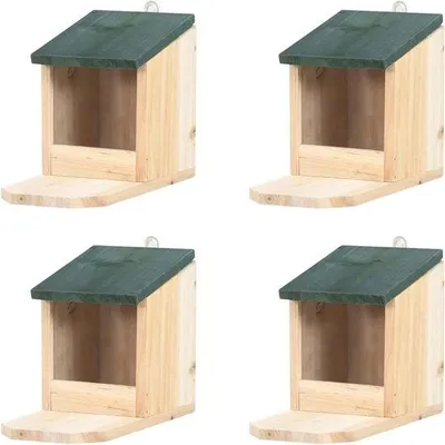 Productafbeelding van Eekhoorn Huis - Voederhuisje Tuin - Dieren Voeren - Set van 4 - Dennenhout - Natuurlijk