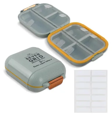 Obrázek produktu pro Krabička na tablety s 7 přihrádkami, dóza na léky pro cestování, zelená, 9 x 7 x 3,5 cm