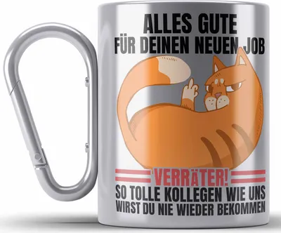 Produktbild von Trendation - Jobwechsel Edelstahl Tasse Karabiner Geschenk Neuer Job Abschied Abschiedsgeschenk Kollege Kollegin Alles Gute Für Den Neuen Job Lustig (Silber)