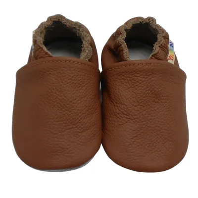 Produktbild von YALION® Baby Krabbelschuhe aus Echtleder, weiche Lauflernschuhe für Mädchen & Jungen, rutschfeste Ledersohle, Dunkelbraun, Größe S (0–6 Monate)