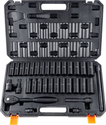 Zdjęcie produktu dla SucceBuy Zestaw kluczy nasadowych udarowych 1/2 cala, 33-częściowy, SAE i metryczne, 10-24 mm, sześciokątne ze stali stopowej Cr-V do napraw samochodów, czytelne oznaczenia, solidna konstrukcja z walizką do przechowywania
