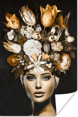 Produktbild von MuchoWow® Poster Frau - Blumen - Gold 40x60 cm - Plakate für die Wand - Poster Babyzimmer