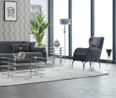 Produktbild von Polstersessel Wohnzimmer Sessel Einsitzer Stoff Grau Sitzer Design Möbel