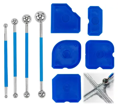 Zdjęcie produktu dla Zestaw do fugowania - 9 elementów - Metal i silikon - Do fug płytek w kuchni i łazience