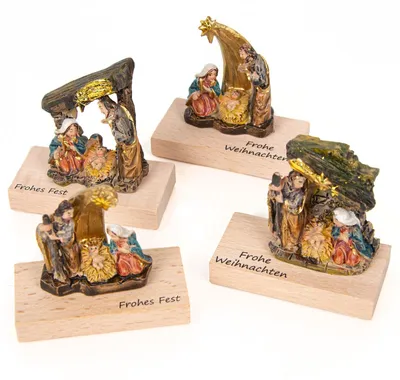 Produktbild von 4 Krippen Miniaturen - Frohe Weihnachten Geschenke 5 x 2,5 x 5 cm