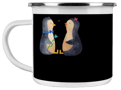 Produktbild von Mr. & Mrs. Panda Teetasse 35. Hochzeitstag Leinwandhochzeit - Schwarz - Geschenk, Tasse Emaille, Pott, Geschenke, Hochzeitsjubiläum, Heiraten, Heirat, Teebecher, becher