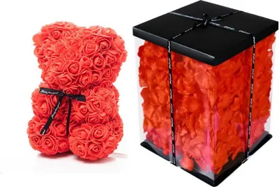 Produktbild von Rosenbär 25cm rot+ VERPACKUNG+ BLÜTENBLÄTTER