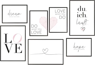 Produktbild von Hyggelig Home Premium Poster Set - 7 passende Bilder OHNE RAHMEN im stilvollen Set - 3 x DIN A3 + 4 x DIN A4 - Set Liebe