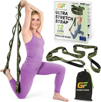 Zdjęcie produktu dla Pasek do rozciągania do ćwiczeń fitness, 2,4 m - z neoprenowymi uchwytami - 12 pętel - idealny do poprawy elastyczności