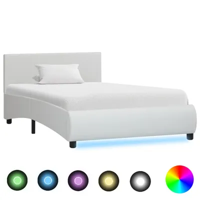 Image de vidaXL Cadre de lit avec LED Blanc Similicuir 100x200 cm