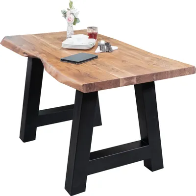 Produktbild von Esstisch Baumkante massiv Akazie Natur 140 x 80 A-Gestell schwarz CALI