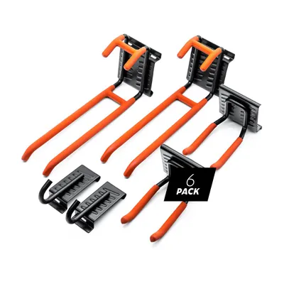 Produktbild von CRAFTMAKER 6er Set Wandhaken mit Wandschiene | Flexibles Ordnungssystem gummiert | 3 Stahlschienen & 6 Haken | Werkstatt & Garage | 20kg Tragkraft