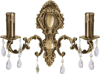 Produktbild von Wandlampe Messing E14 B: 39 cm in Bronze hell glänzend 2-flammig Jugendstil Kristall Wandleuchte